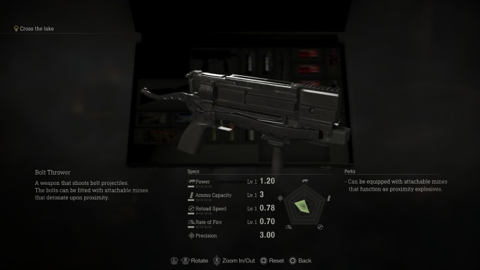 The Bolt Thrower is possibly the most interesting and versatile weapon in the game, but it has a few drawbacks. It’s available early on, by purchasing it from the merchant in Chapter 2, and you’ll need to buy the recipe for bolts, too. Bolts are crafted from knives, which are somewhat of a rare resource, but you can collect bolts after you’ve fired them, so if you’re careful you shouldn’t need to worry too much. This weapon can also be upgraded with explosive bolts, which create proximity mines for enemies to blow themselves up with. Fun!